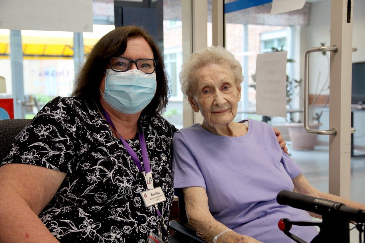 Perley Health senior sitting on a wheelchair