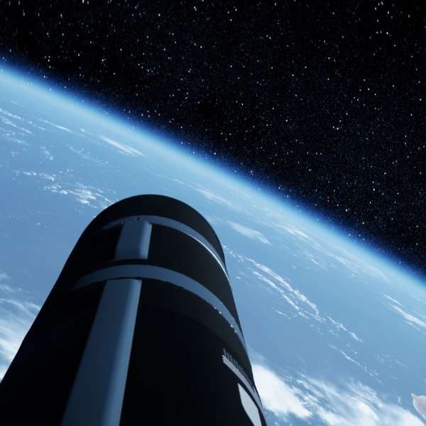 Lockheed Martin's Next Generation Interceptor (NGI) soars over the planet's horizon to intercept an incoming threat.