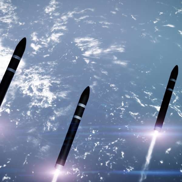 Lockheed Martin's Next Generation Interceptor (NGI) soars over the planet's horizon to intercept an incoming threat.